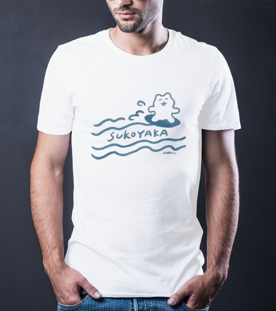 Sukoyaka Smiling Figure On Waves Regular Fit T-Shirt
