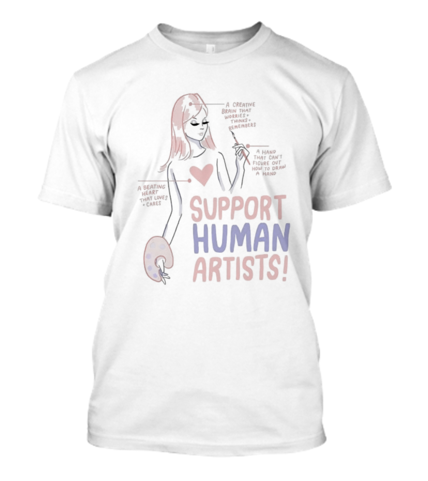 Support Human Artists A Creative Brain A Hand A Beating Heart T-Shirt