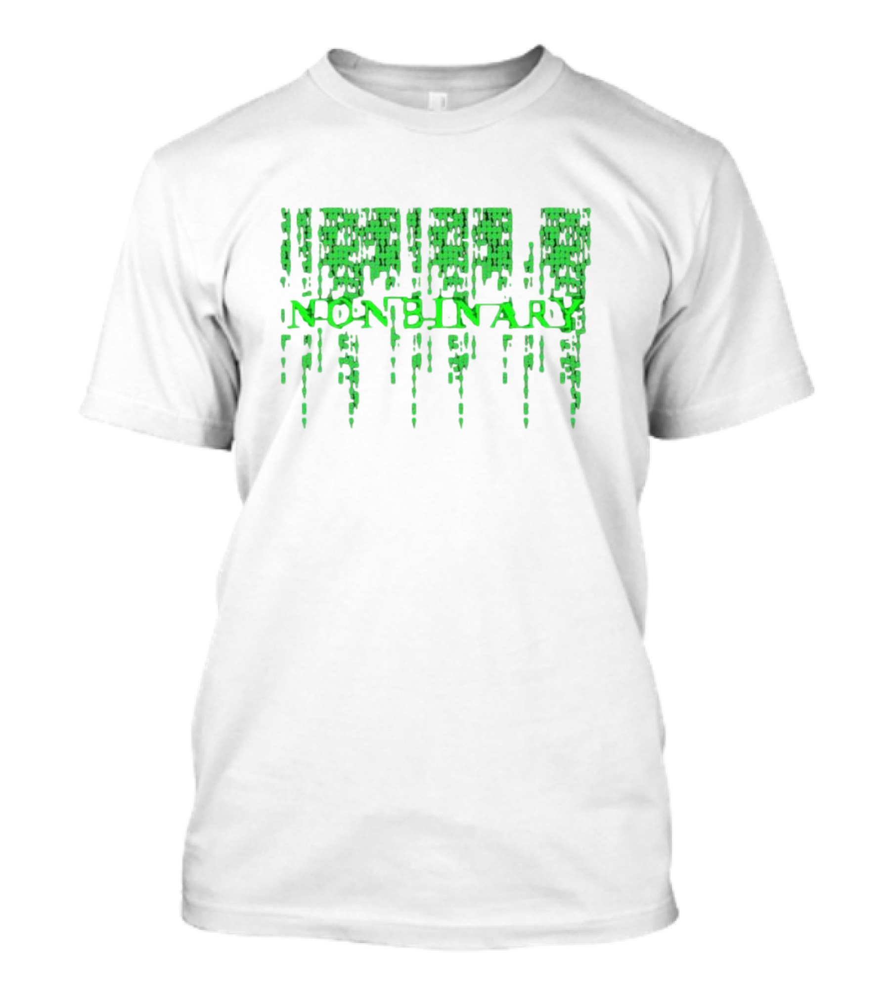 Non Binary Code Matrix-Inspired Green Text T-Shirt