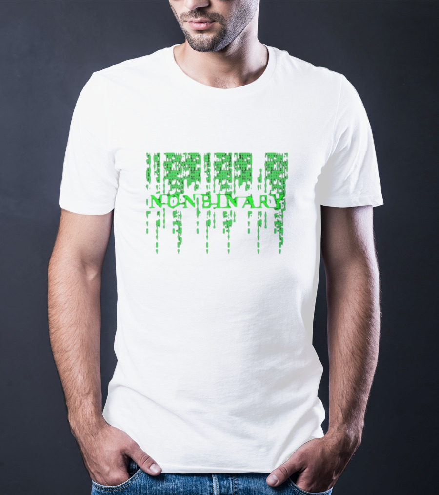 Non Binary Code Matrix-Inspired Green Text T-Shirt
