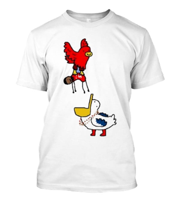 Atlanta Hawks Trade Dejounte Murray Featuring Cartoon Red Hawk Flying Over Pelican T-Shirt