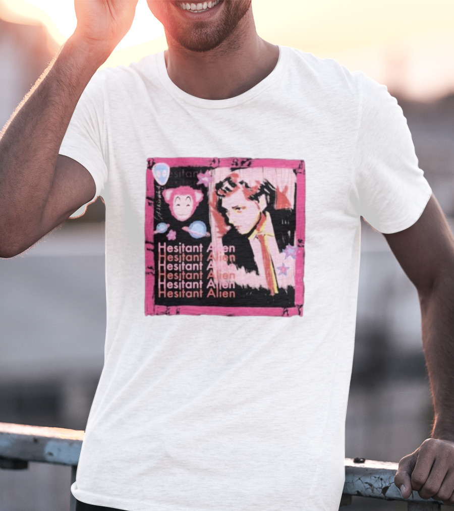 Hesitant Alien Pink Portrait Repeated Text And Mask Cartoon T-Shirt