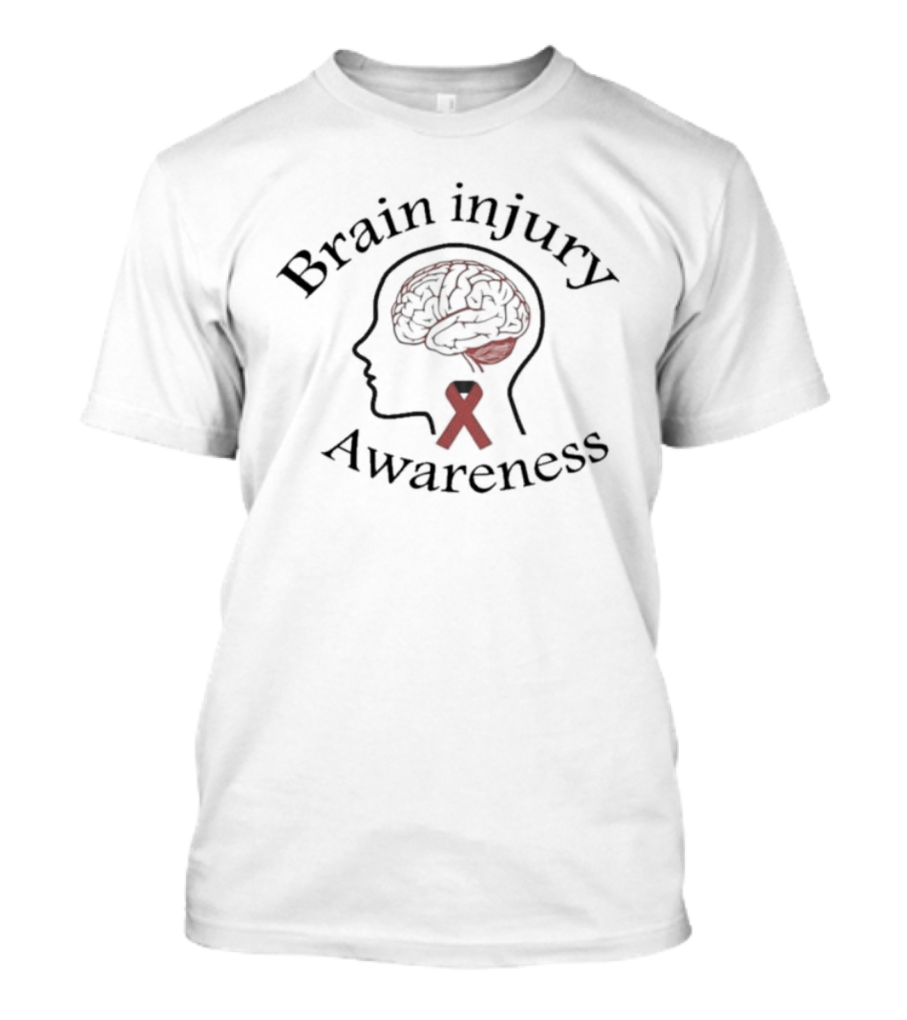 Brain Injury Awareness Red Ribbon Head Silhouette With Brain Outline T-Shirt