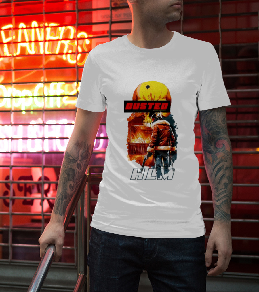 Dusted Miami Burnine Hlm Flame Skull Pilot Jacket Guns T-Shirt