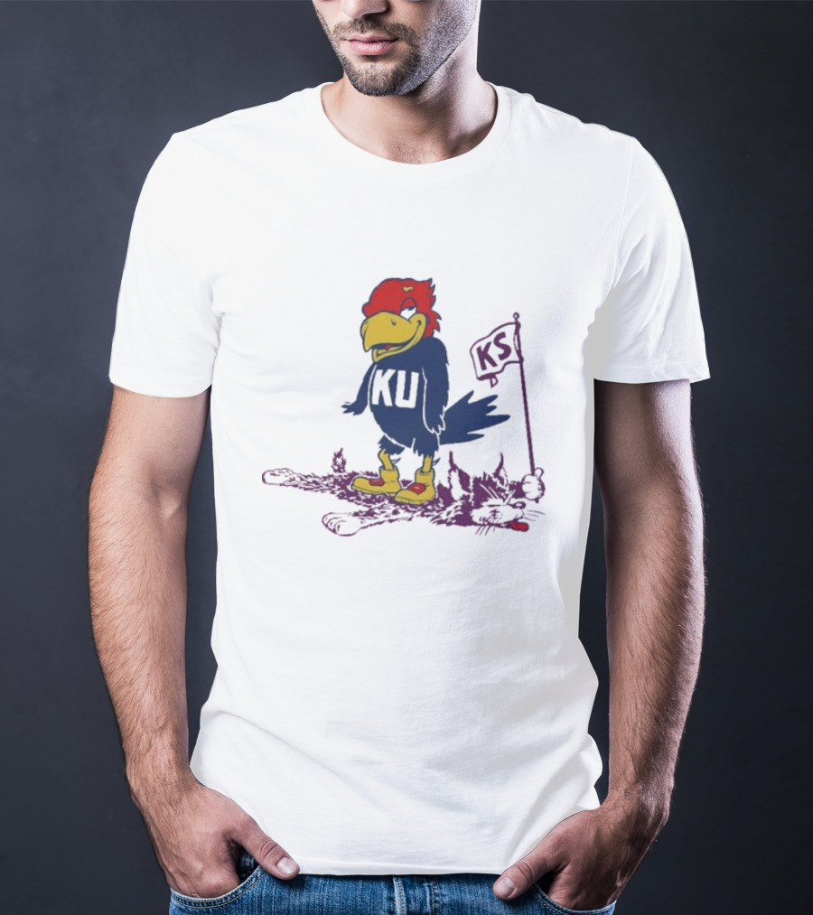 Kansas Jayhawks Vintage Rare Rivalry KU KS Flag T-Shirt