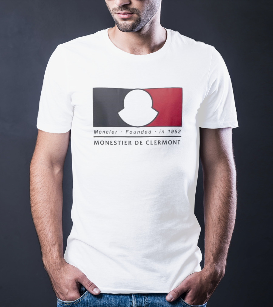 Moncler Founded In 1952 Monestier De Clermont Sky Blue Logo Black Red T-Shirt