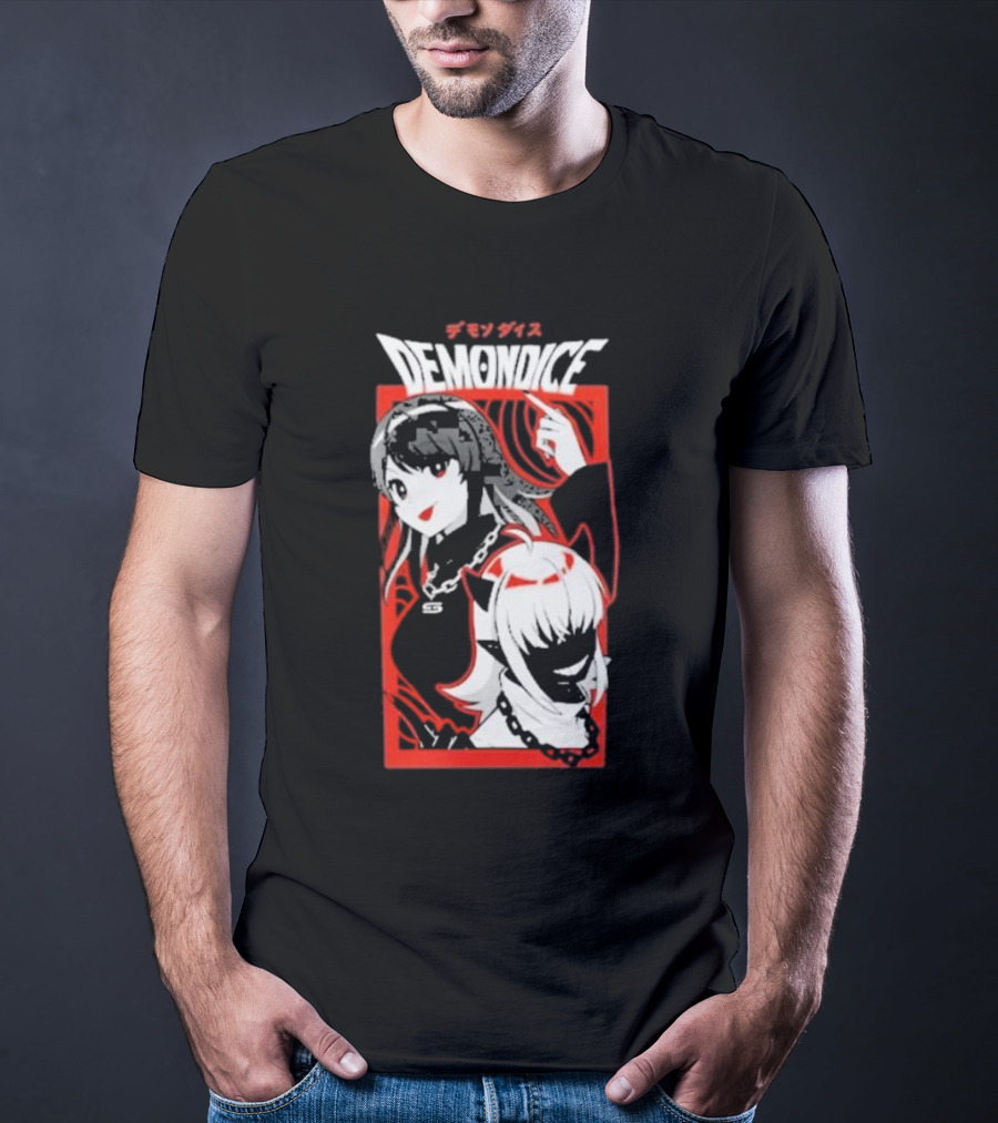 DEMONDICE Anime Style Red And White Character Design Chains T-Shirt