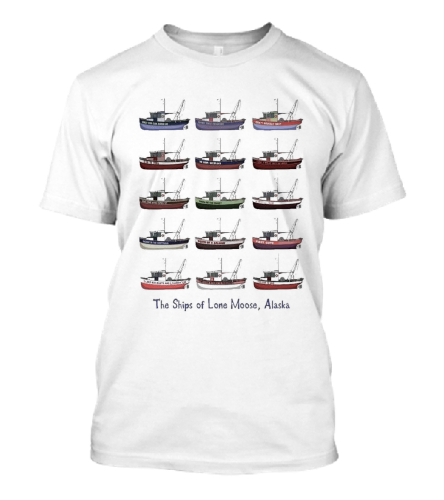 The Ships Of Lone Moose Alaska Colorful Fishing Boats T-Shirt