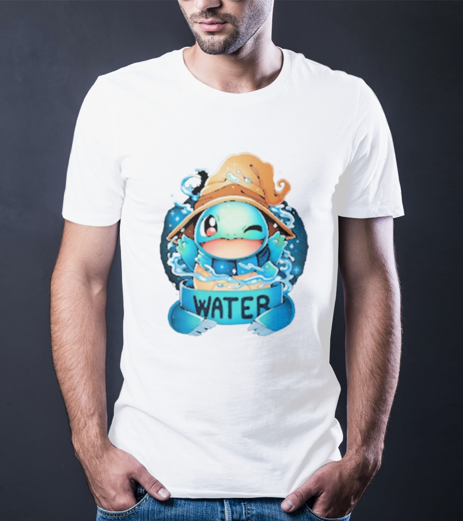 Squirtle Wizard Water Winking Blue Hat T-Shirt