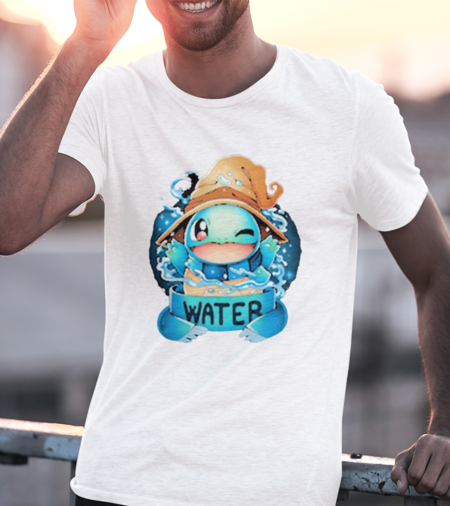 Squirtle Wizard Water Winking Blue Hat T-Shirt