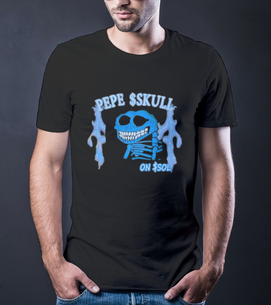 PEPE SKULL ON SOL Thunder Lightning Skeleton T-Shirt