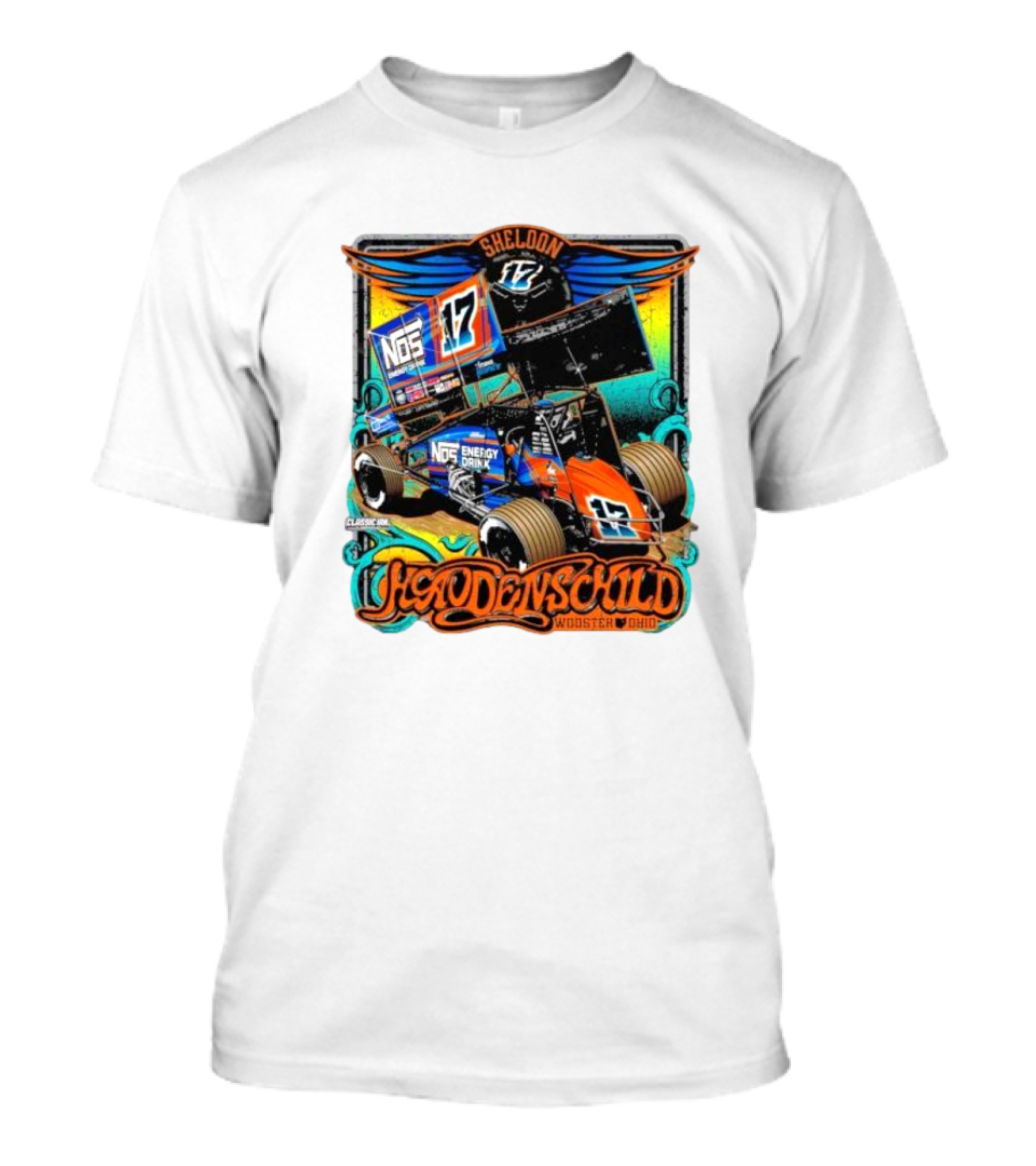 Sheldon Haudenschild NOS Energy Drink 17 Wooster Ohio Classic Ink Racing T-Shirt