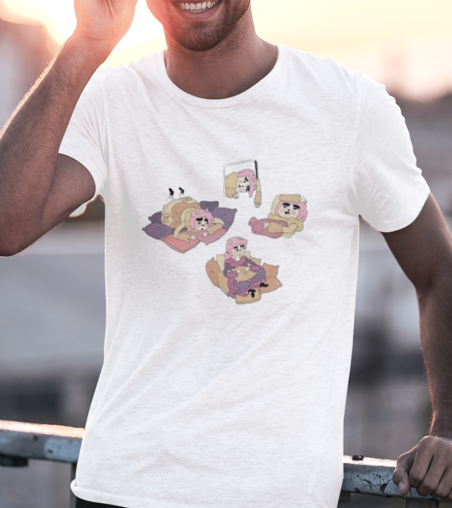 Weekend Susie Cozy Relaxation Scenes With Pink Hair Girl Relaxing On Pillows And Chair T-Shirt