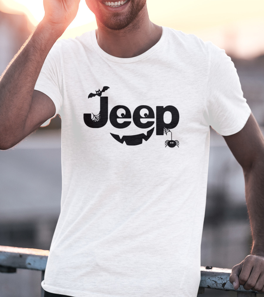 Halloween Jeep Logo With Bat, Spider, And Web Elements T-Shirt