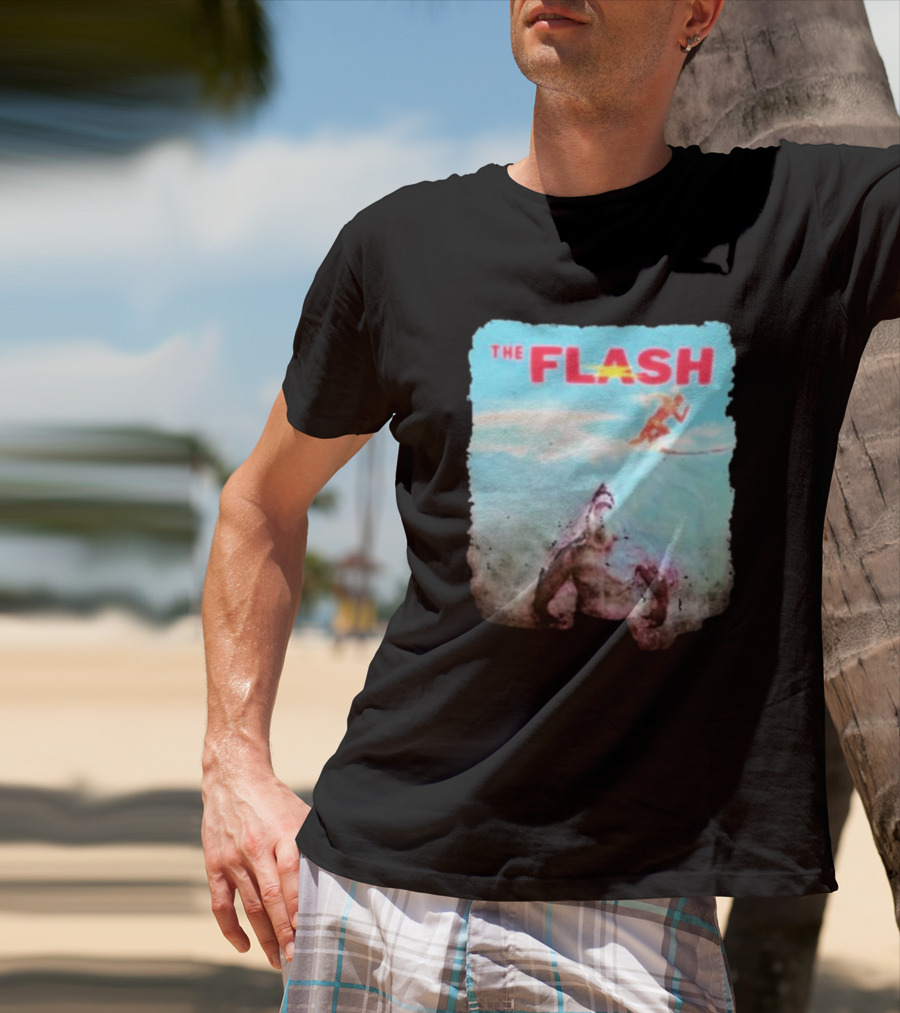 The Flash Running Above King Shark In Ocean T-Shirt