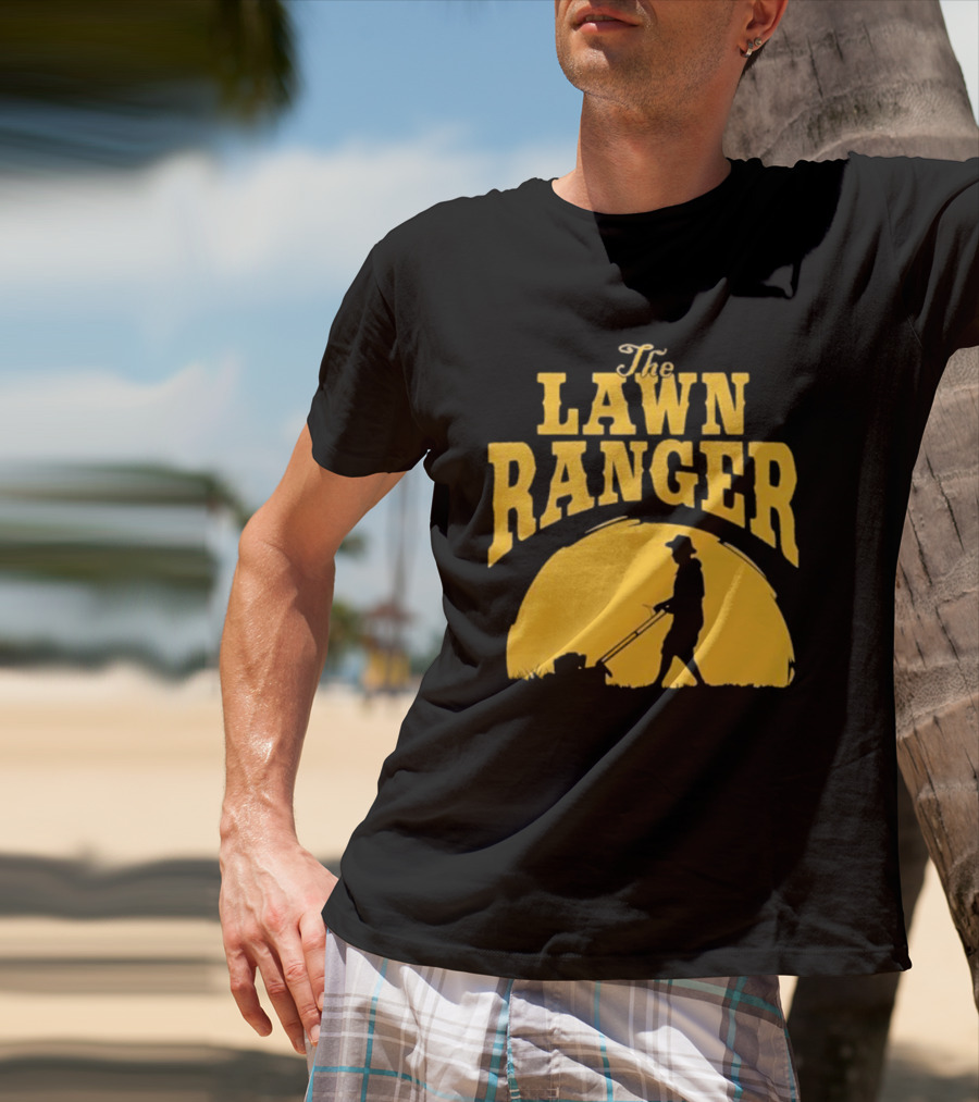 The Lawn Ranger Mower Silhouette Against Setting Sun T-Shirt