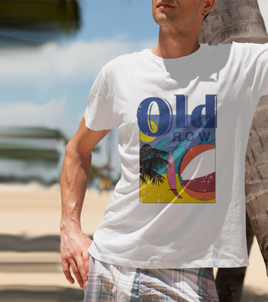 Old Row Beach Scene With Palm Trees And Beach Ball T-Shirt