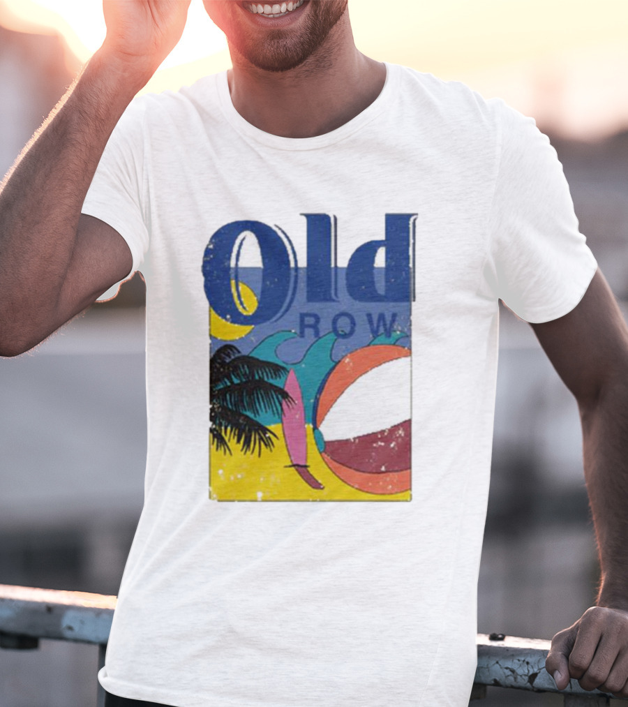 Old Row Beach Scene With Palm Trees And Beach Ball T-Shirt