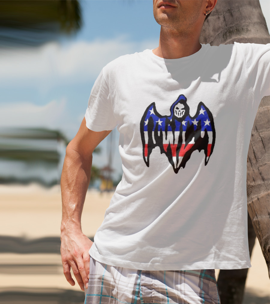 Warren Lotas Patriotic Stars And Stripes Winged Skull T-Shirt