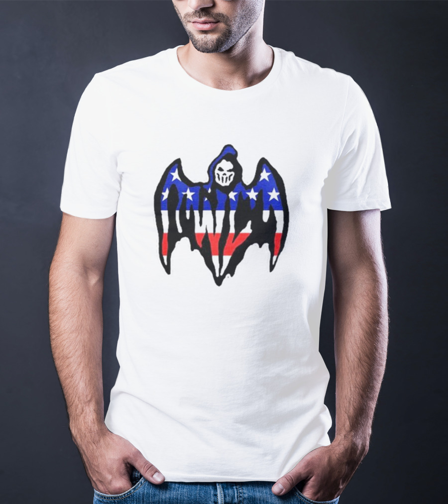 Warren Lotas Patriotic Stars And Stripes Winged Skull T-Shirt