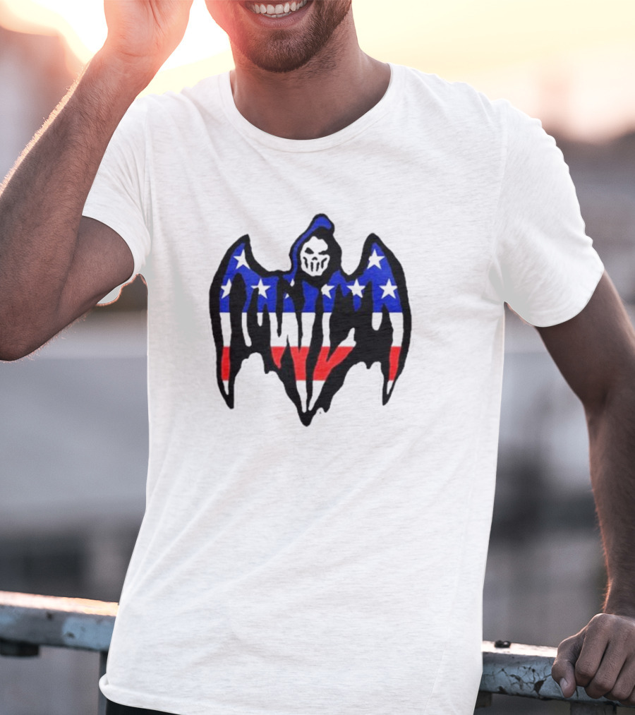 Warren Lotas Patriotic Stars And Stripes Winged Skull T-Shirt