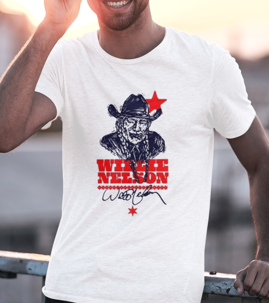 Willie Nelson Woodcut Cowboy Hat Red Star T-Shirt