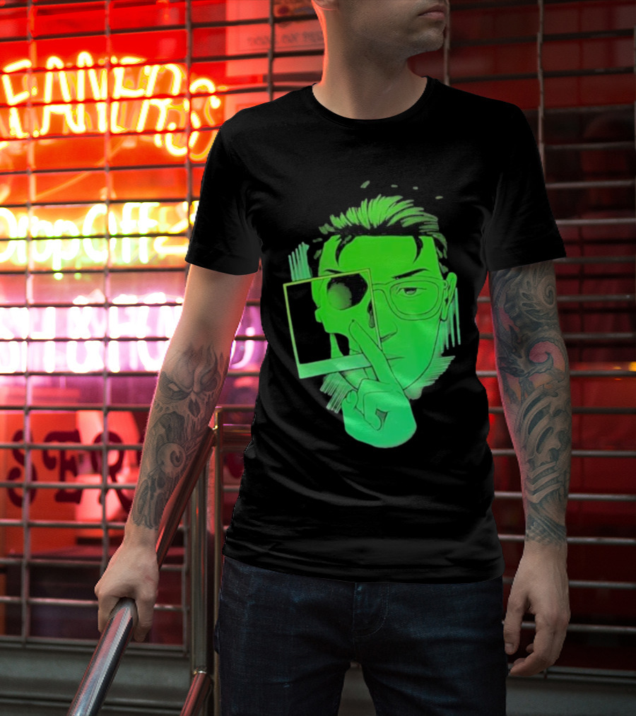 Skull Polaroid Green Neon Portrait Framerate T-Shirt