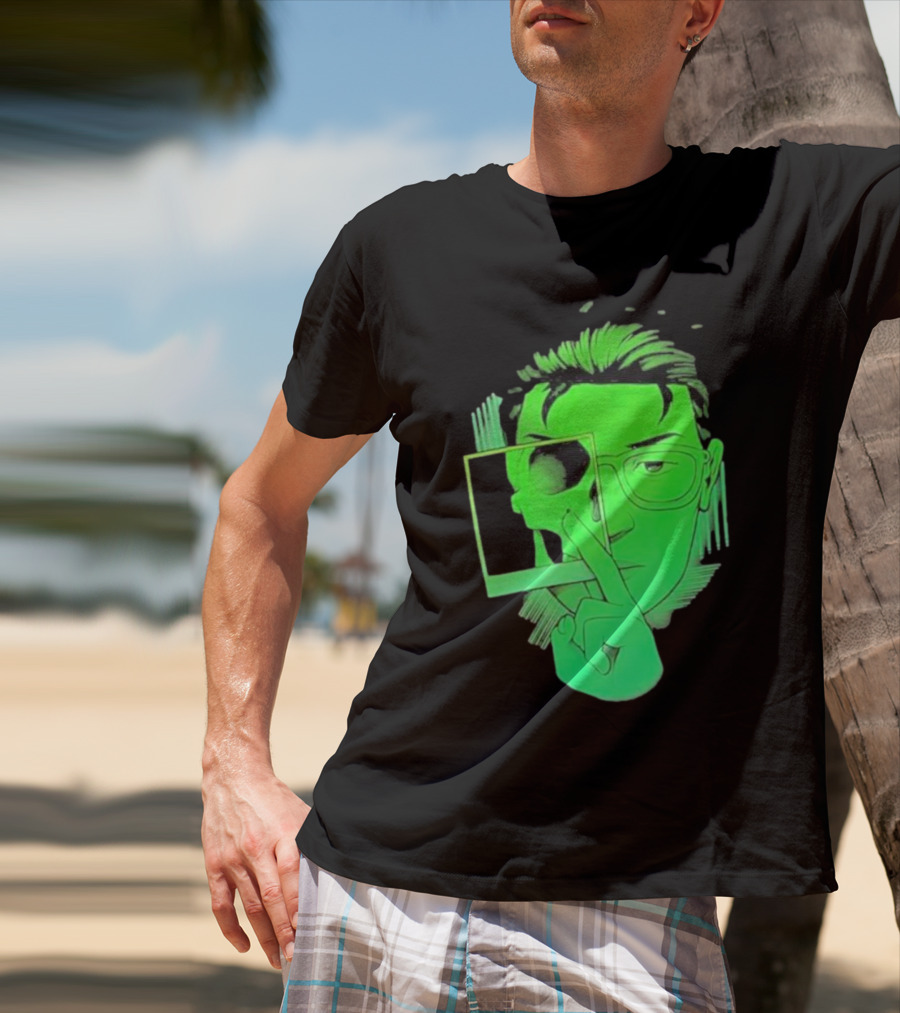 Skull Polaroid Green Neon Portrait Framerate T-Shirt