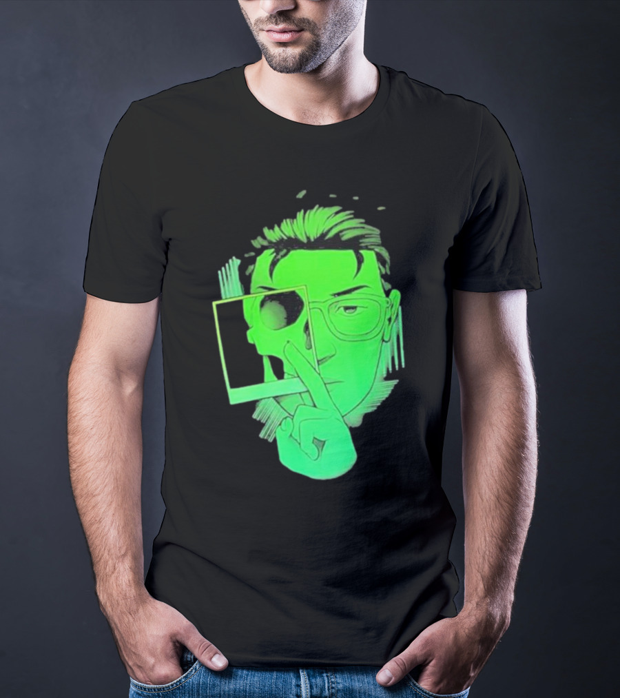 Skull Polaroid Green Neon Portrait Framerate T-Shirt