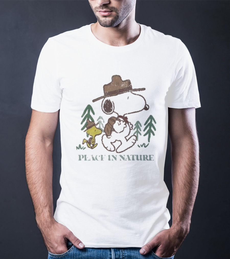 Snoopy Peace In Nature With Woodstock And Trees T-Shirt