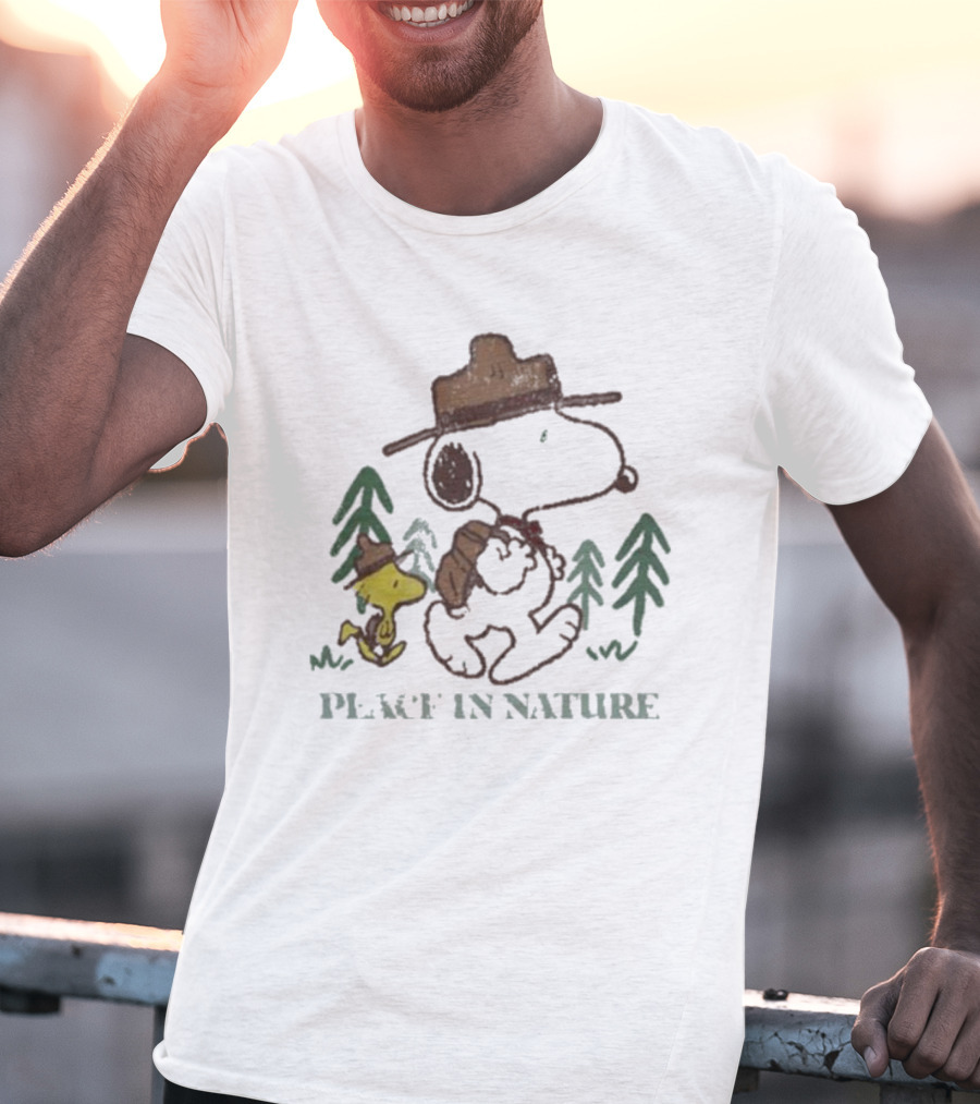 Snoopy Peace In Nature With Woodstock And Trees T-Shirt