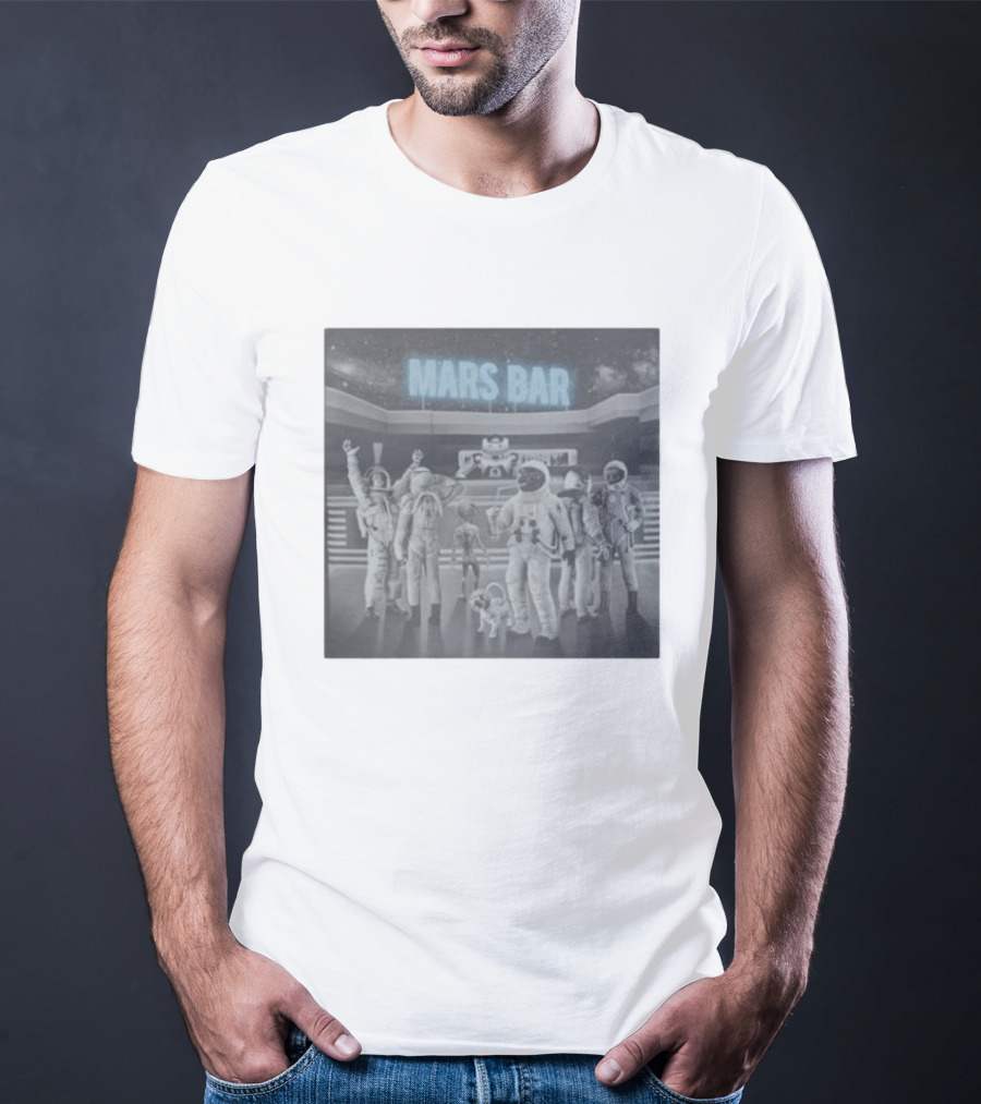 Mars Bar With Astronauts And Alien In Space Scene T-Shirt