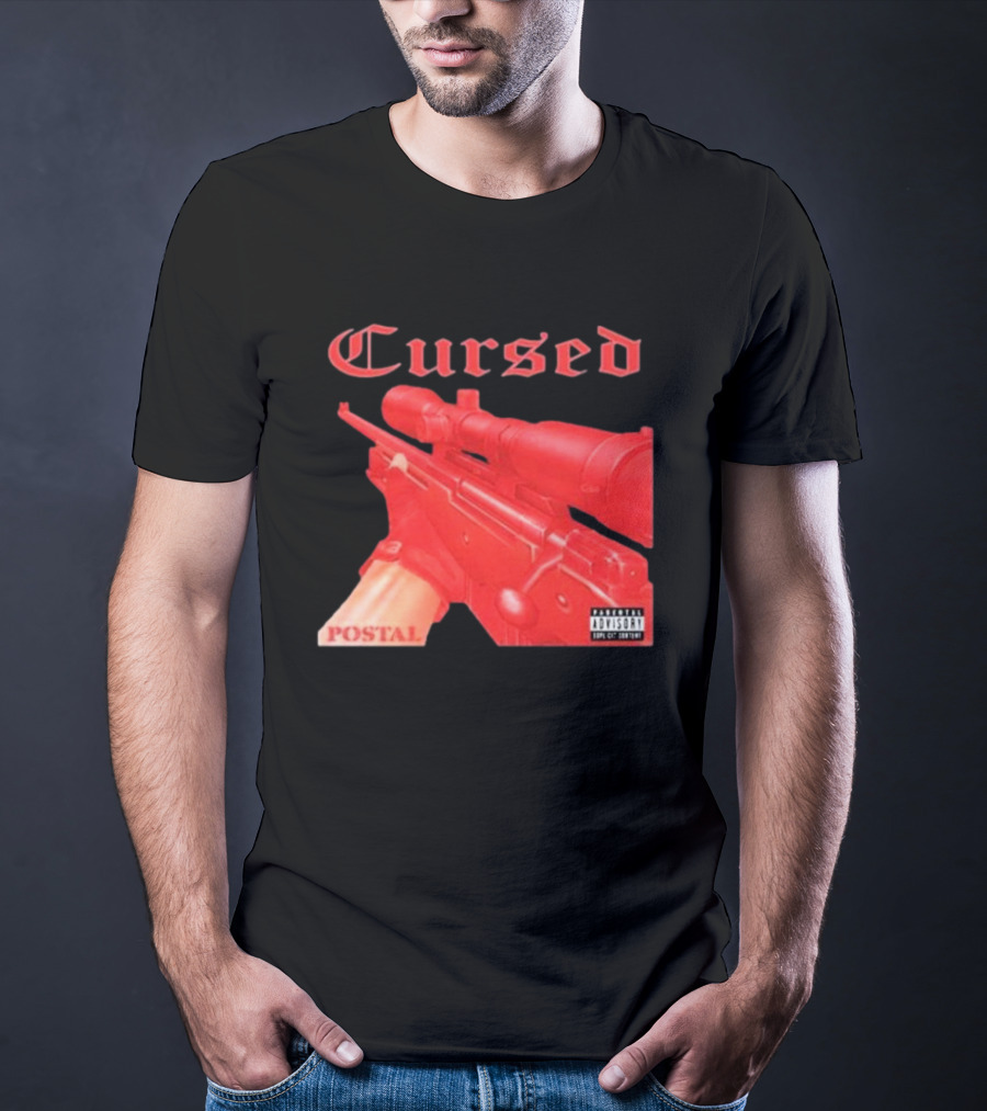 Cursed Postal Rifle Record Text Explicit Content T-Shirt