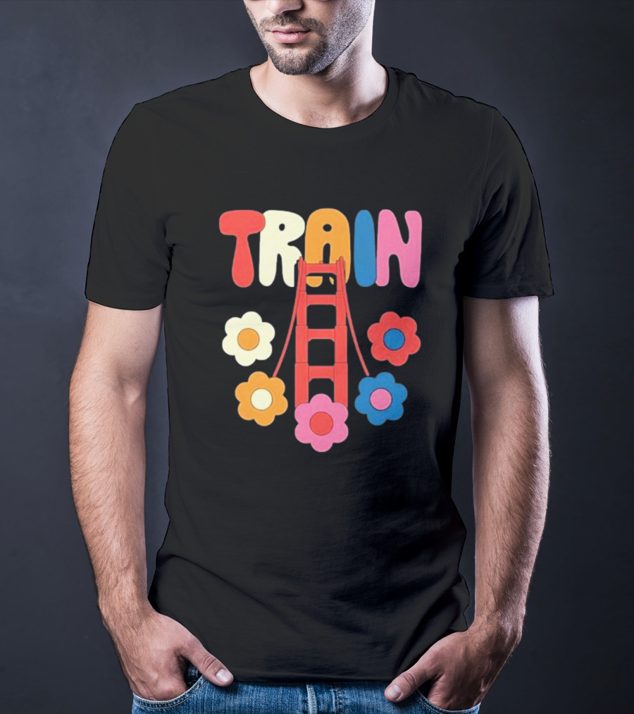 Train Golden Bridge Flowers T-Shirt