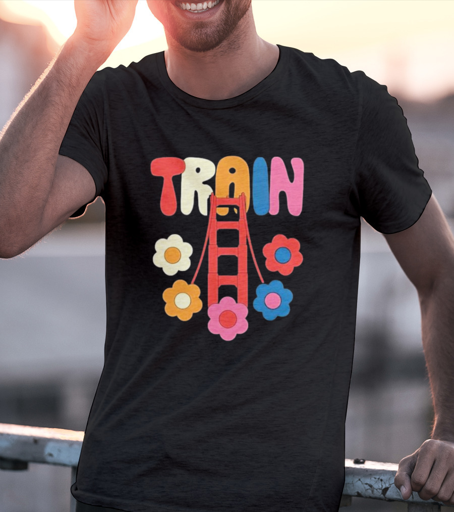 Train Golden Bridge Flowers T-Shirt