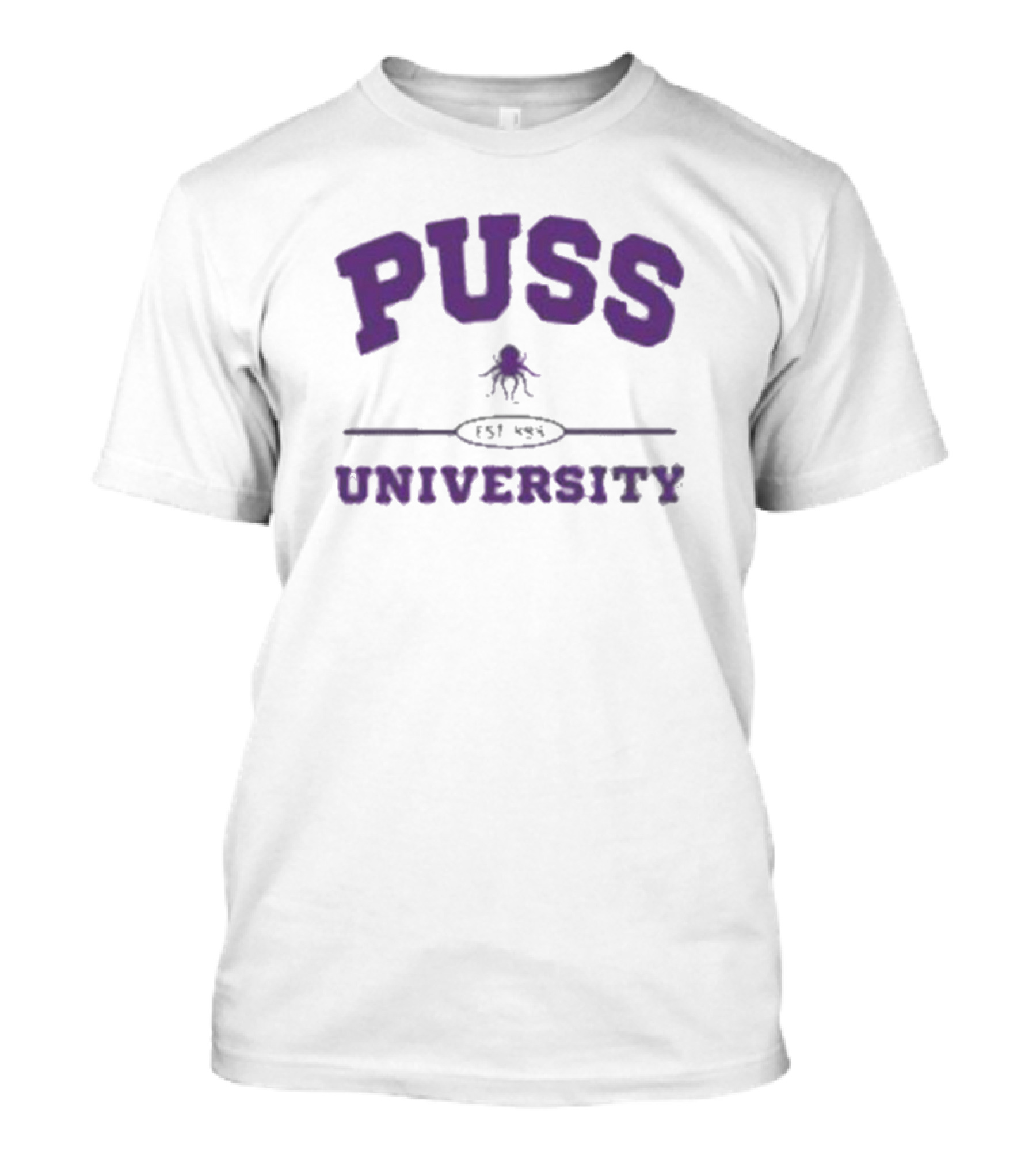 Puss University Est 888 Purple Logo Design With Octopus T-Shirt