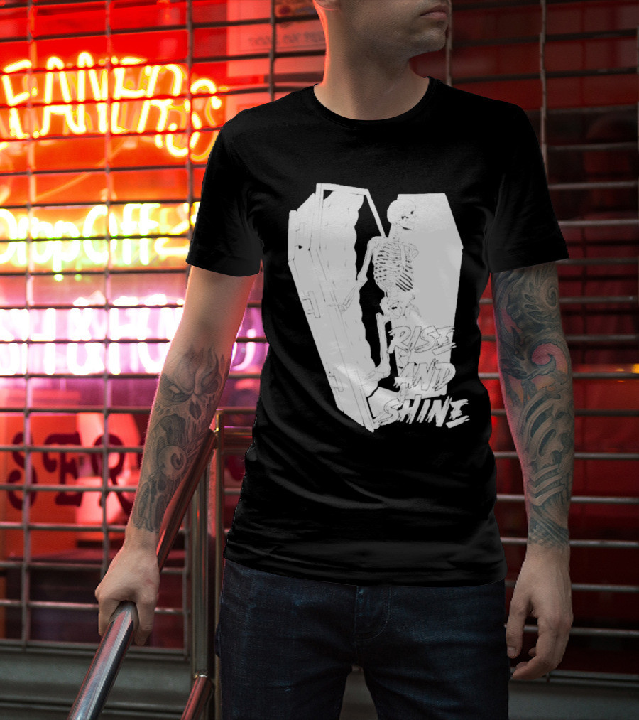 Rise And Shine Skeleton Emerging From Coffin T-Shirt