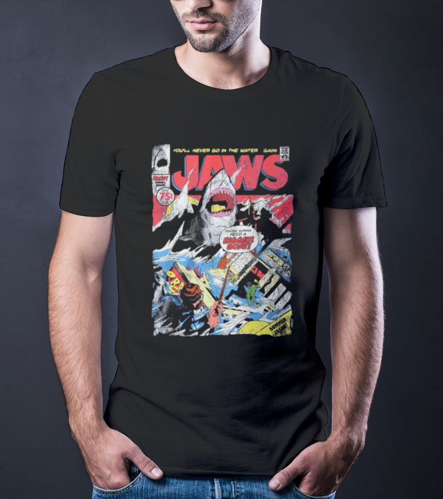 Jaws Comic Cover You'll Never Go In The Water Again You're Gonna Need A Bigger Boat 75 Cent July Roy Thomas Ross Andru Comic Code Authority T-Shirt