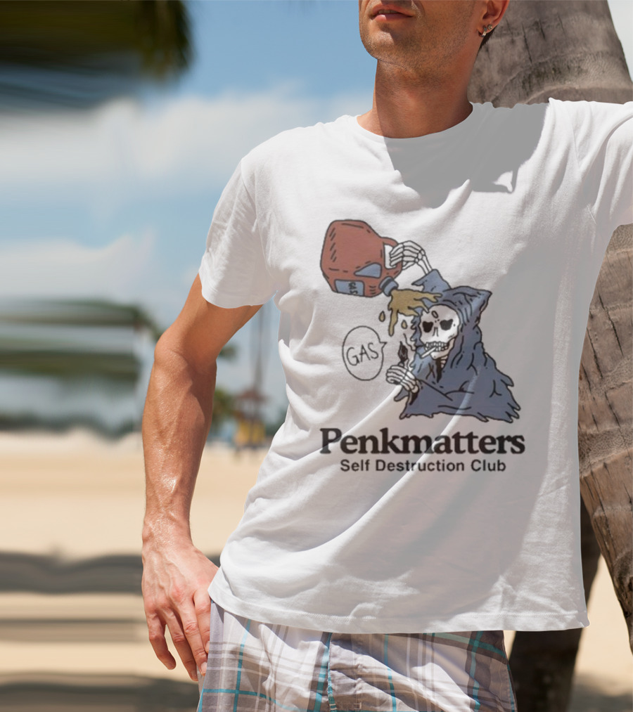 Penkmatters Self Destruction Club Gas Can Pouring On Hooded Figure T-Shirt