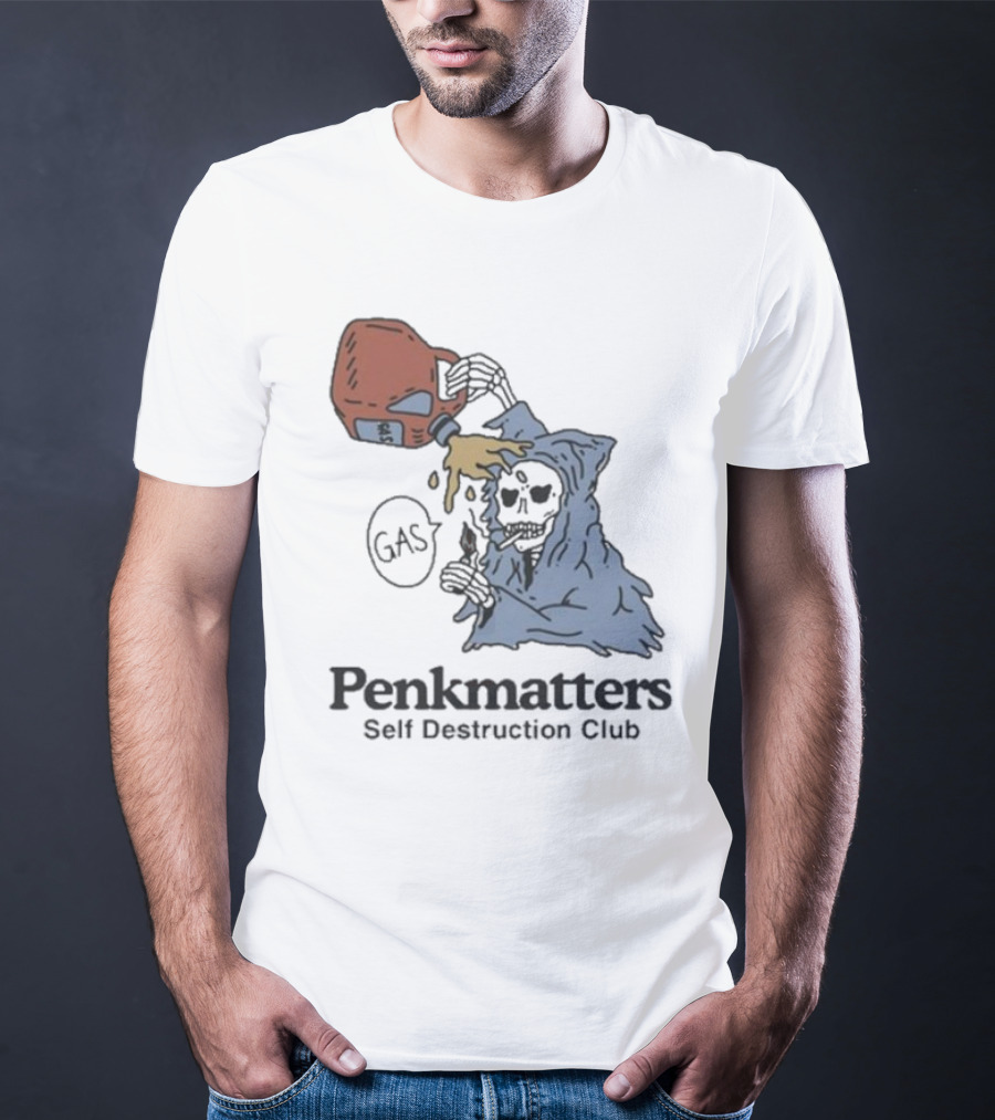 Penkmatters Self Destruction Club Gas Can Pouring On Hooded Figure T-Shirt