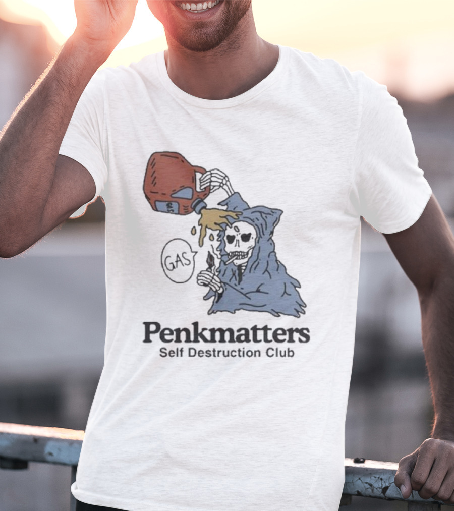 Penkmatters Self Destruction Club Gas Can Pouring On Hooded Figure T-Shirt
