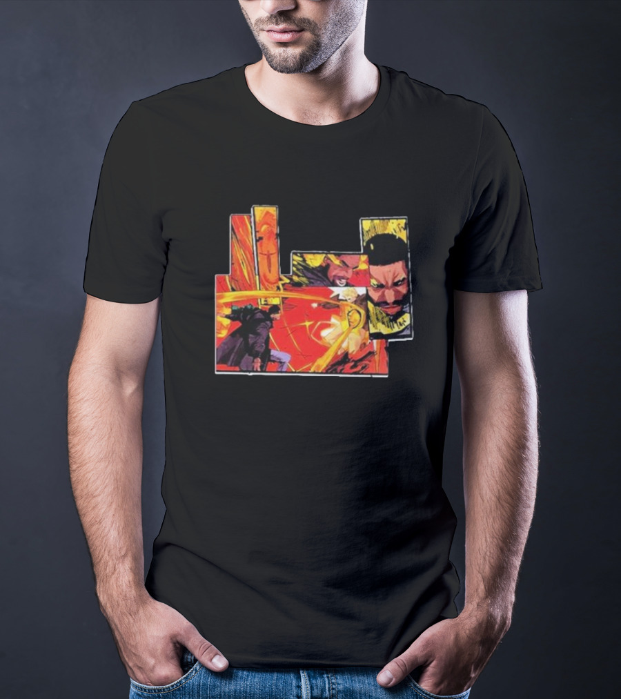 Kid Cudi Moon Man Full Comic Style Dynamic Red And Yellow Panels T-Shirt