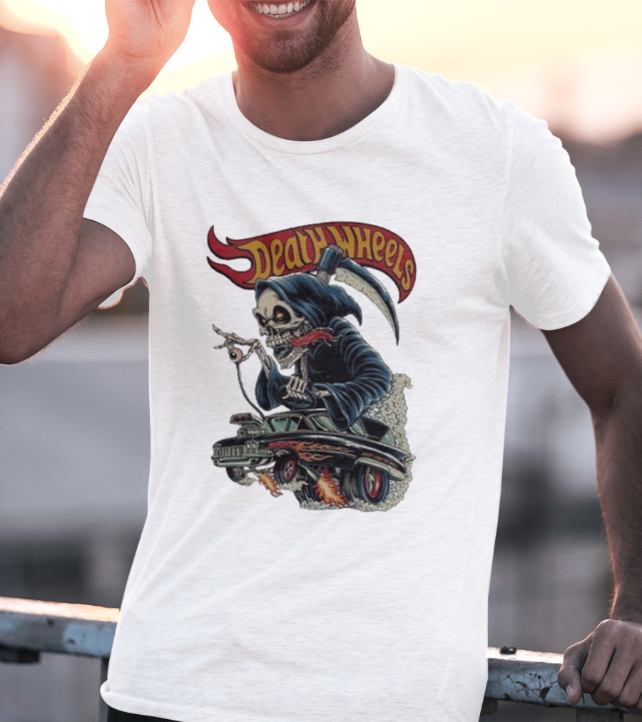 Deadly Wheels Krisna Okky Death Wheels Grim Reaper Driving Flaming Car T-Shirt