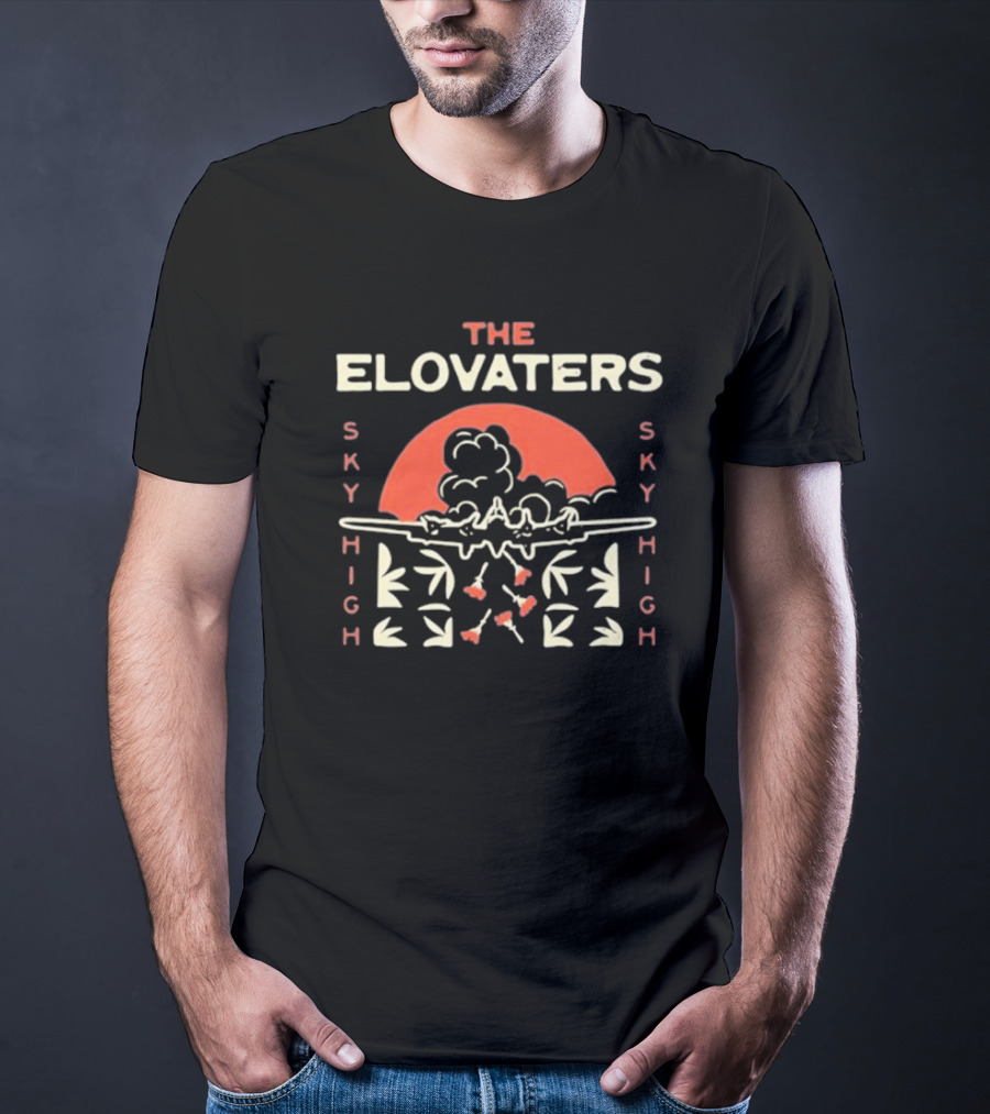 The Elovaters Sky High Airplane Sunset Floral Elements T-Shirt