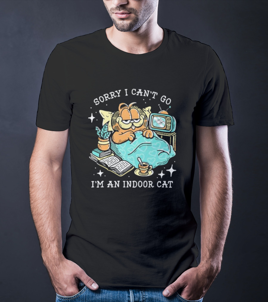 Sorry I Can’t Go I’m An Indoor Cat Funny Garfield Bedtime Relaxation T-Shirt