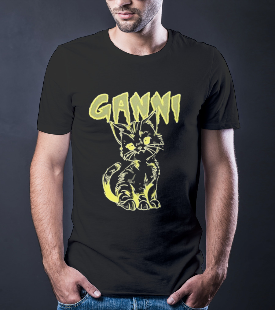 Ganni Relaxed Cat Graphic Yellow Neon T-Shirt