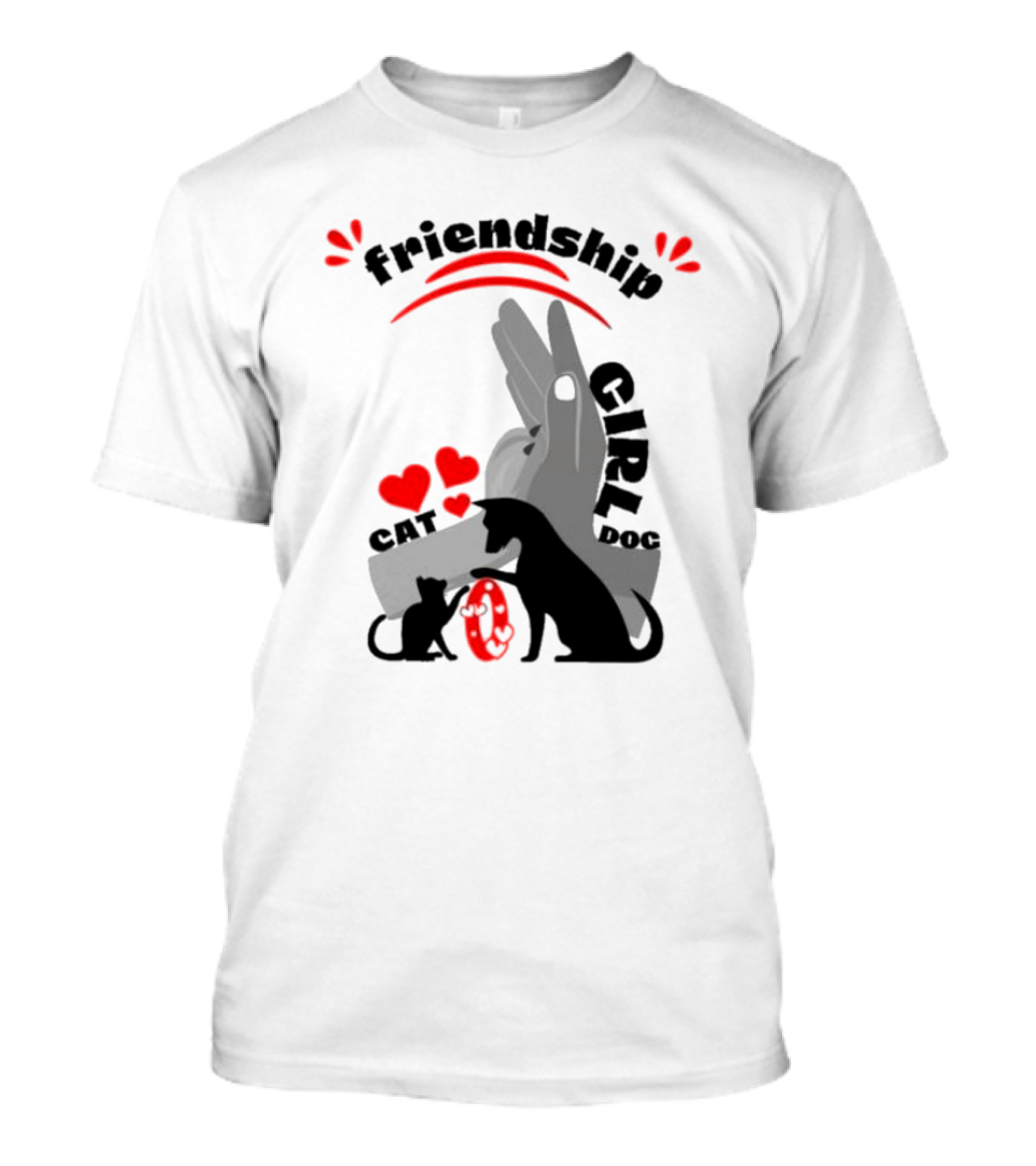 Friendship Girl Cat Dog Pet Pal Hearts T-Shirt