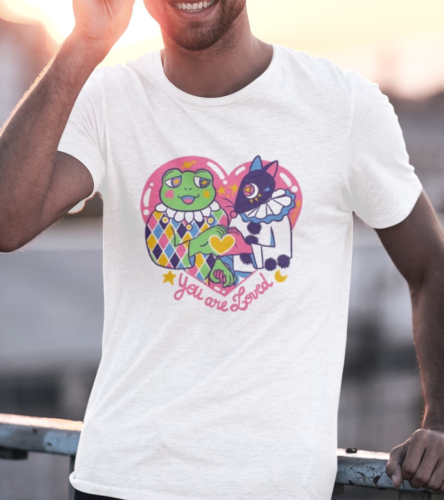You Are Loved Harlequin X Pierrot Clown Heart Connection T-Shirt