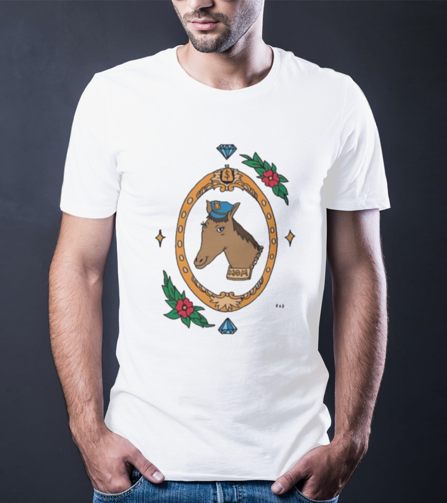 Horse Cop Mom Badge With Floral Ornament And Jewel Icons T-Shirt