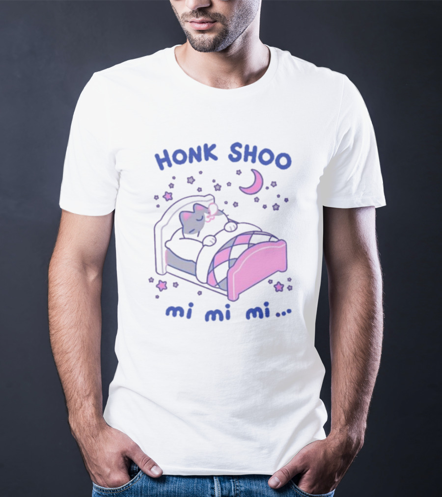 Honk Shoo Mi Mi Mi Cat Sleeping Under Moon And Stars T-Shirt